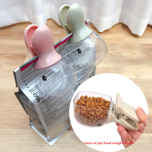 Pet Spoon with Bag Seal Clip – 2-in-1 Feeding Tool for Convenient Meal Storage and Feeding